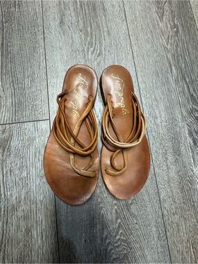Free People Tan Brown Leather Wrap Sandals